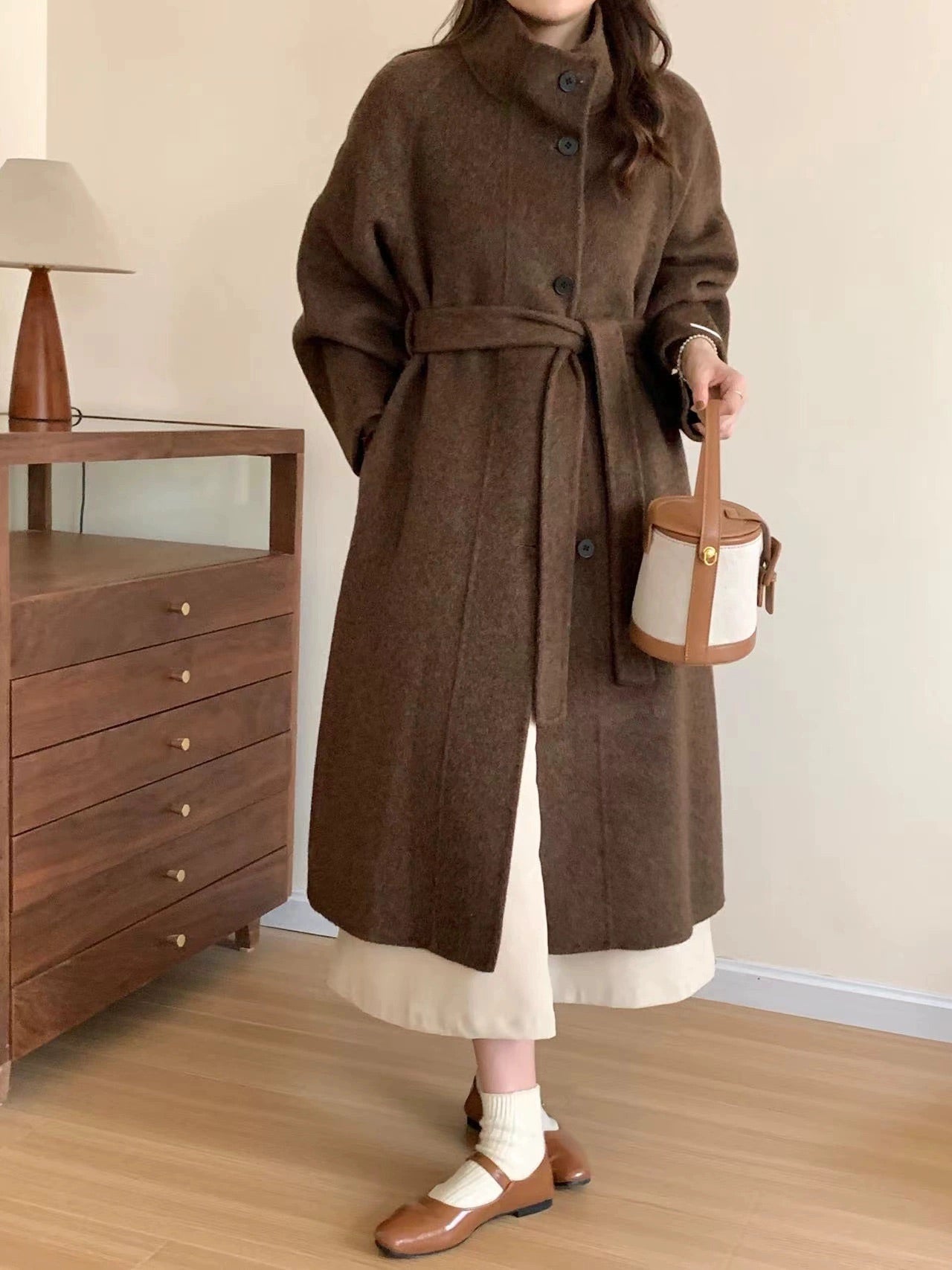 Cocoa brown belted coat