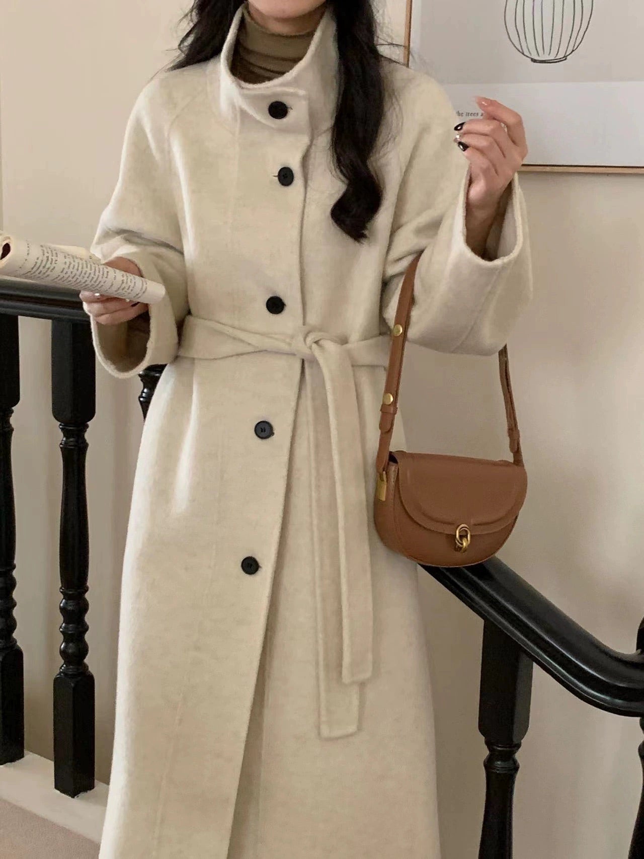 Ivory belted wool coat